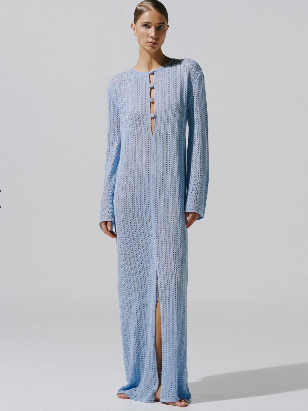BAOBAB Mamu Maxi Dress Baby Blue Knit Cutout M Excellent Condition Like New